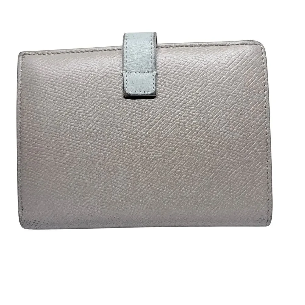 Celine Medium Strap Wallet Bicolor Grained Calfskin Greige Blue w/ Box